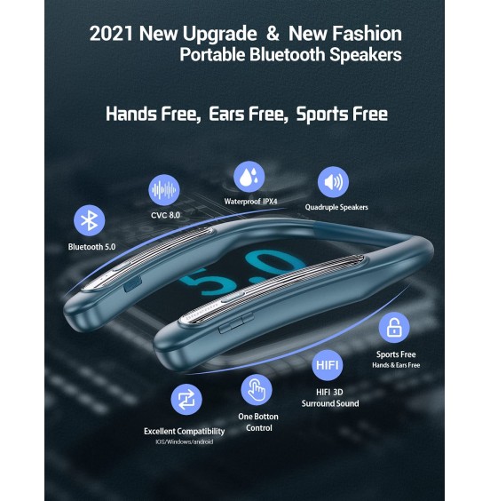 Bluetooth Speaker Bluenin Portable Bluetooth Speakers Wearable Neckband Bluetooth Speakers, Wireless Collar Speaker CVC 8.0 Noise Cancelling 3D Sound Personal Sport Speaker with Mic(Black) Bluetooth Speaker Bluenin Portable Bluetooth Speakers Wearable Neckband Bluetooth Speakers, Wireless Collar Speaker CVC 8.0 Noise Cancelling 3D Sound Personal Sport Speaker with Mic(Black)